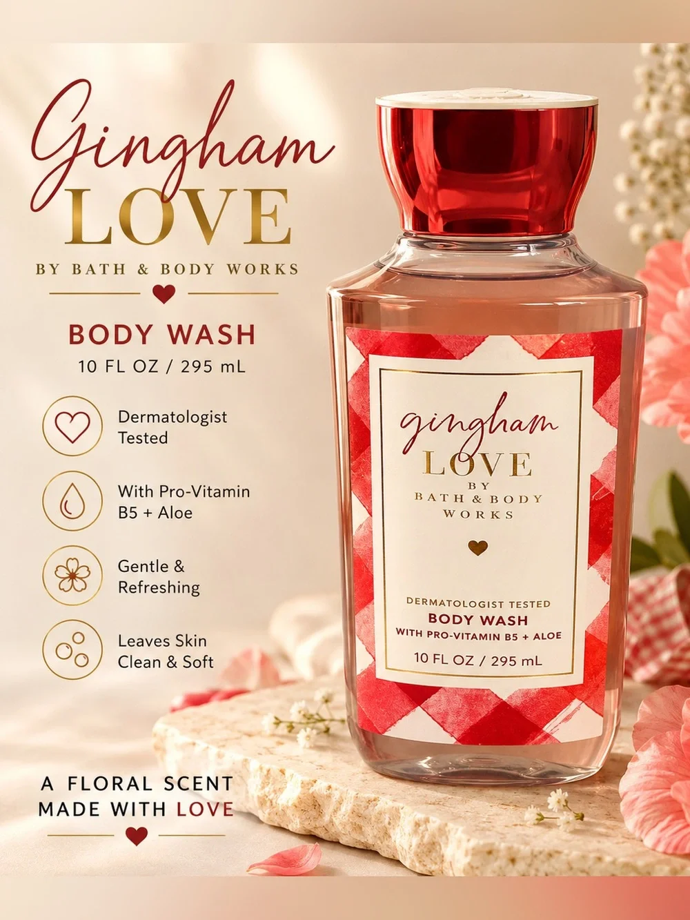 Bath & Body Works Gingham Love Body Wash - Red & White